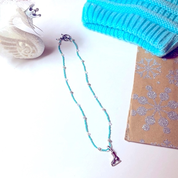 Handmade Skaters Waltz Glass Swarovski Aqua Christmas Necklace - Picture 9 of 12